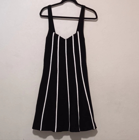 Anthropologie Maeve Mini Dress Sz10 Black-White A-Line Side Zipper Pockets - Picture 2 of 12